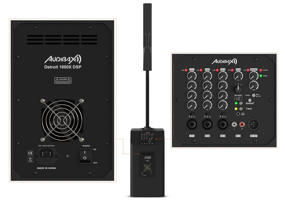 Sistema PA Ativo Audibax Detroit 1000X DSP | 1000W | Bluetooth | Som Profissional para Eventos e DJs