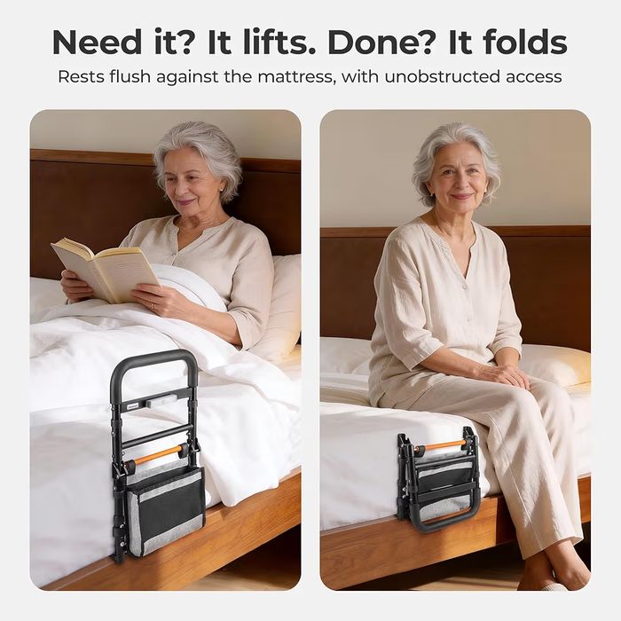 C1 Fold Pro Bed Rails para idosos - Bed Cane Assist Rail para idosos com altura ajustável em luz ativada