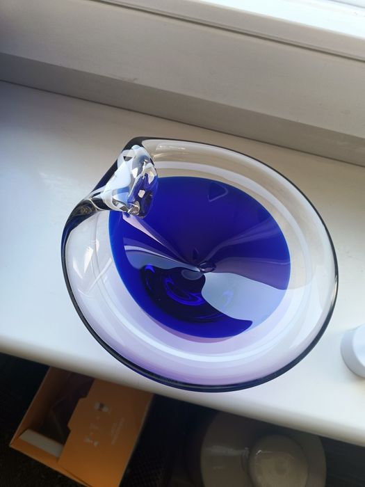 Artystyczna misa styl Sea Glasbruk Szwecja, kobalt 16,5 cm 1,1 kg
