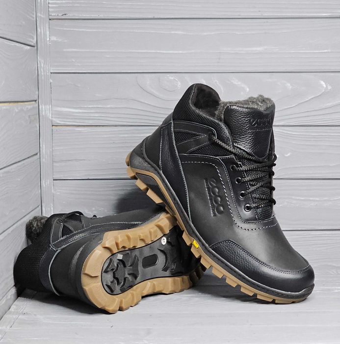 39-50р! Кожаные мужские прошитые черные коричные зимние ботинки баталы