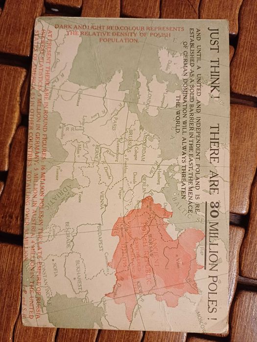Polska pocztówka patriotyczna- mapa- ok.1917 rok