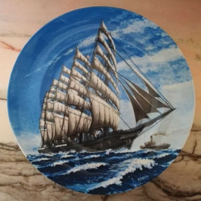 Pratos decorativos 6 barcos Veleiros porcelana Quinta Nova