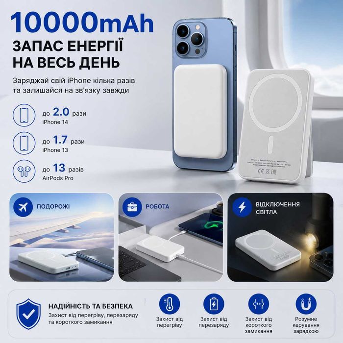Магнітний Power Bank 10000 mAh MagSafe 22.5W | Бездротовий повербанк