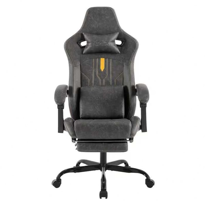 Fotel gamingowy ergonomiczny z podnóżkiem + poduszki | obrotowy | regulowany