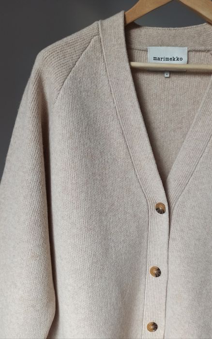 Marimekko wełniany kardigan sweter beżowy wełna 100%
