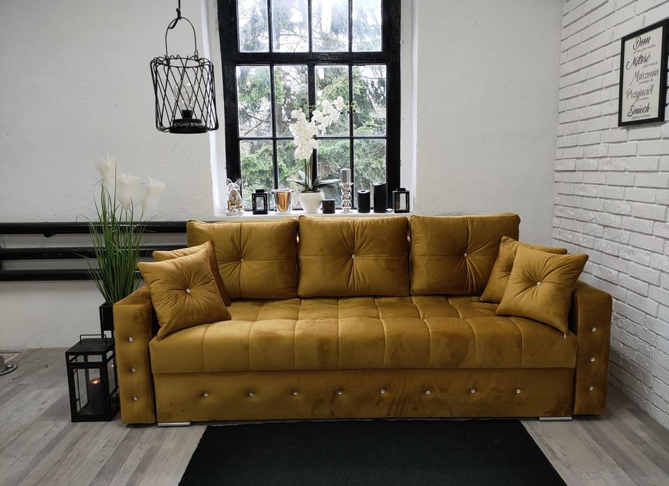 Kanapa Sofa Samara glamour  rozkładana welur sprężyny