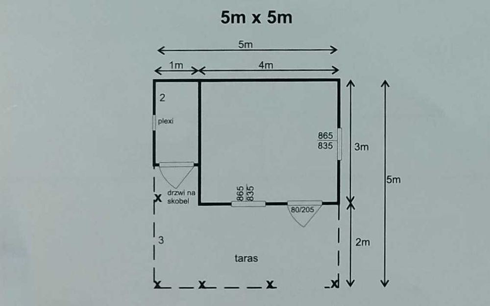 domek drewniany,ogrodowy, parterowy, wym 5mx5m, parterowy, z komórką