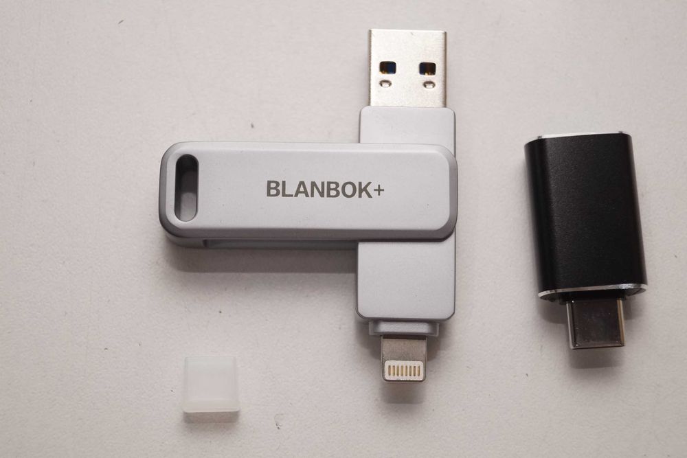 BLANBOK+ Pendrive 128GB USB  Lightning + adapter typ-c srebrny