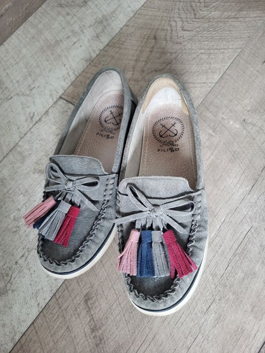 Skórzane mokasyny szare 37 Filippo