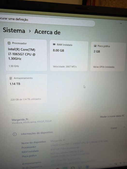 Portátil ASUS VivoBook 15 ICi7 1TB HDD+256 GB SSD