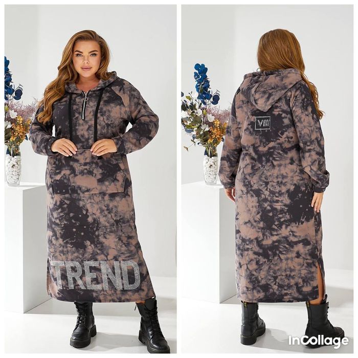 Теплое платье -худи на флисе большие размеры
