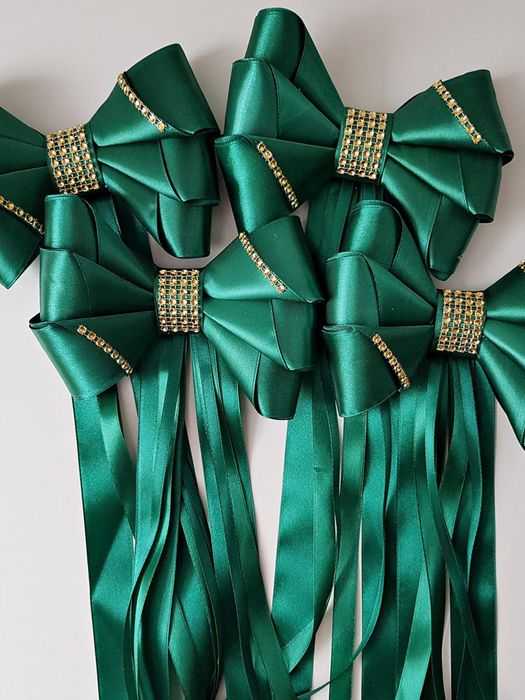 Kokardy do dekoracji samochodu - 4 sztuki (butelkowa zieleń)