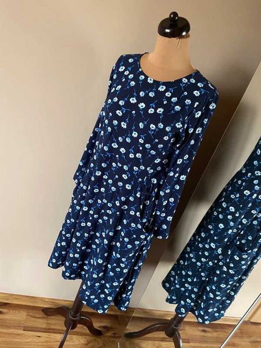 Emeliax sukienka 7/8 maxi midi floral oversize kieszenie 36 38