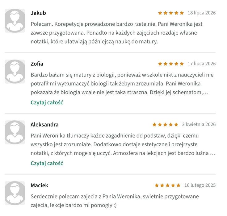 Korepetycje Biologia - duże doświadczenie