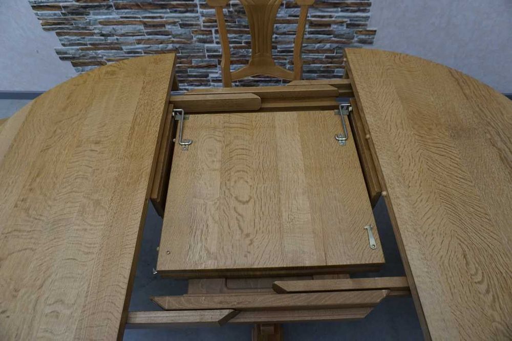 Stół Lity Dąb Okrągły Rozkładany do 175 cm + 4 Krzesła (L-193)