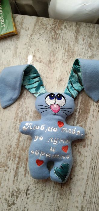 Игрушка именная зайка-метрика с вышивкой