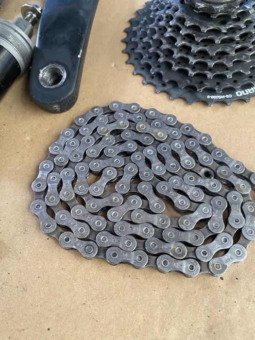 Napęd Shimano Deore 9rz pełny zestaw korba kaseta 2 łańcuchy bardzo dobry stan