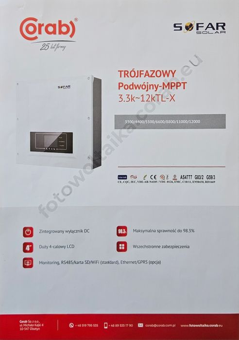 Inwerter sieciowy  3 Fazowy  Falownik Sofar 5.5 kW.