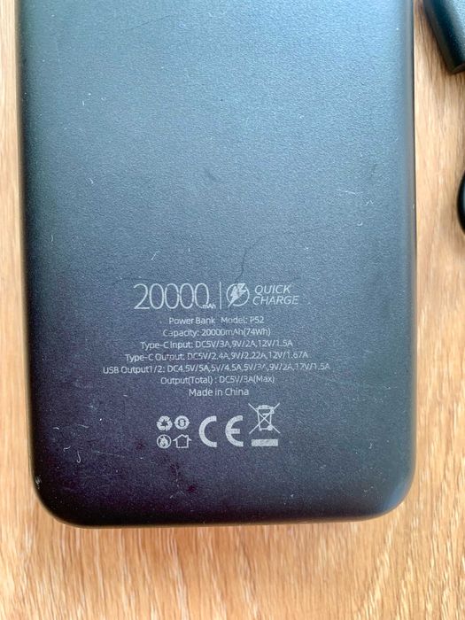 Power Bank 20000 mAh, Quick Charge