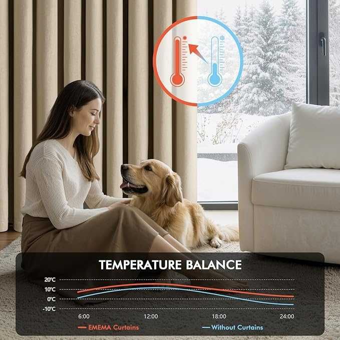 2 sztuki Termiczne zasłony EMEMA 260x132 beż, aksamit