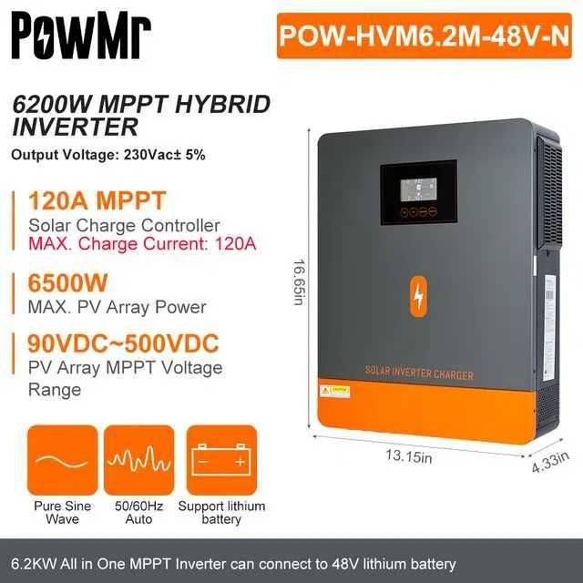 Гібридний інвертор сончний PowMr 6,2 кВт 6200W POW-HVM6,2M-48V-N WiFi