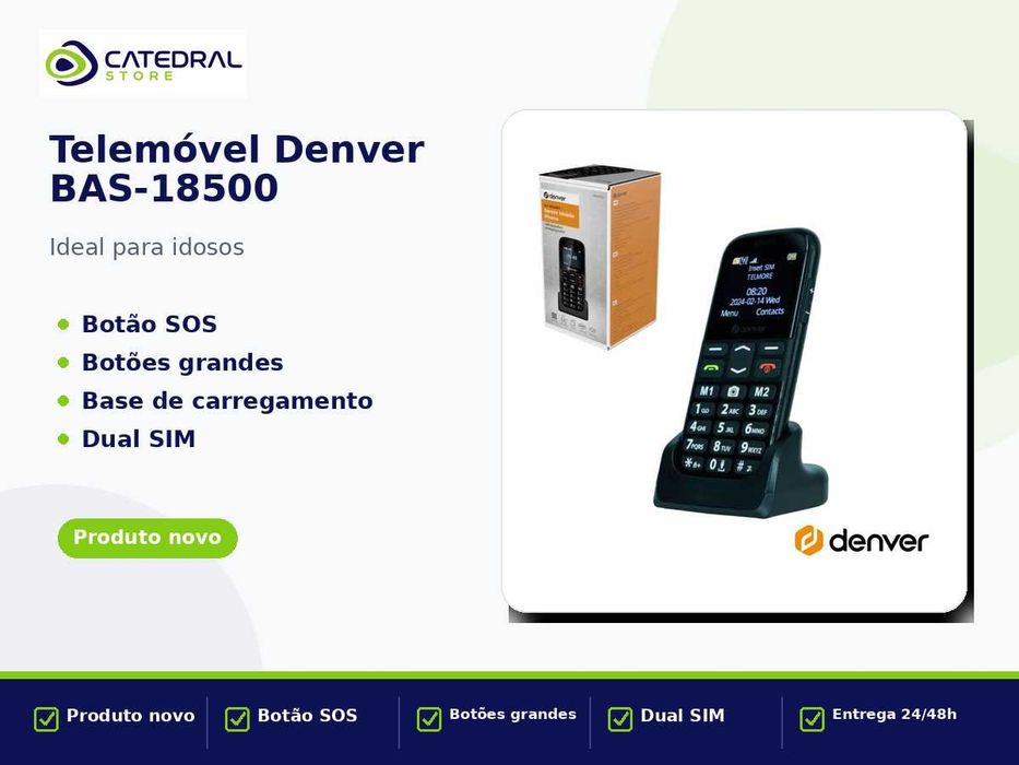 Telemóvel Denver BAS-18500 para Idosos com Botão SOS