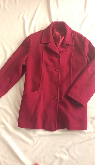 LUKSUSOWY Czerwony Płaszcz 80% WEŁNA 2XL 3XL Must-have Plus Size  Krótki Przejściowy