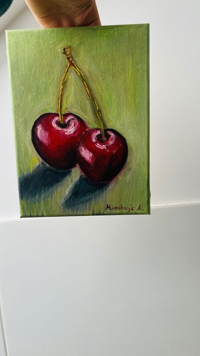 Oryginalny obraz olejny „Wiśnie” – 18×24 cm