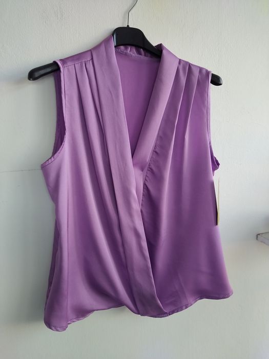 Blusa Lilás Acetinada Sem Mangas,  Estilo Cruzado / Drapeado -  Ja Moda - Tamanho Único - Nova!