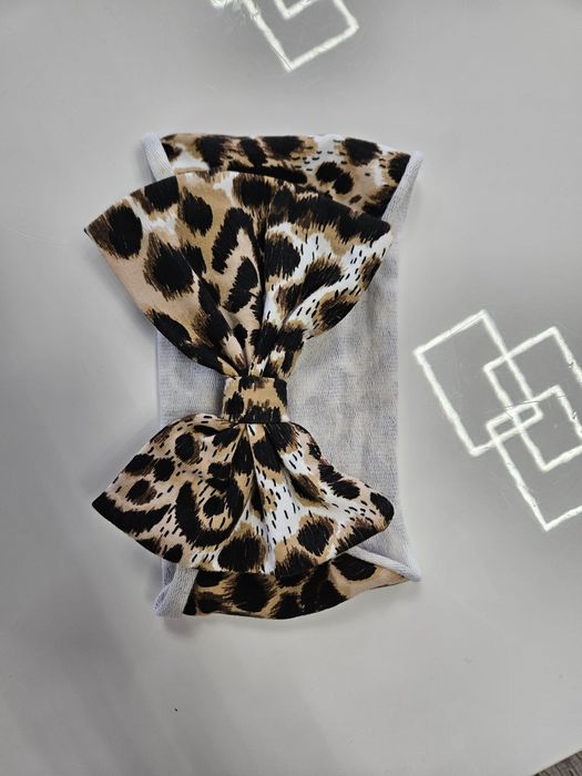 Opaska bawełniana z kokardą handmade w panterkę