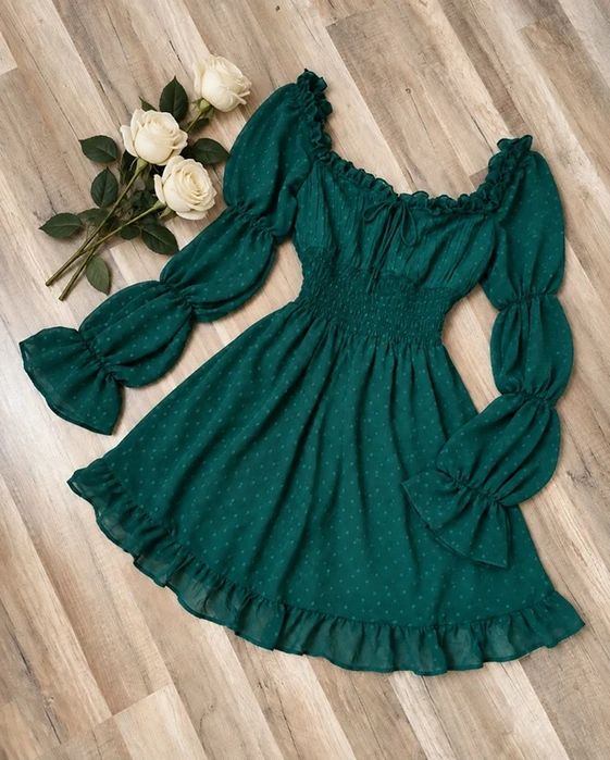 Asos Zielona Sukienka Hiszpanka. Milkmaid Plumeti Elegancka Boho M L