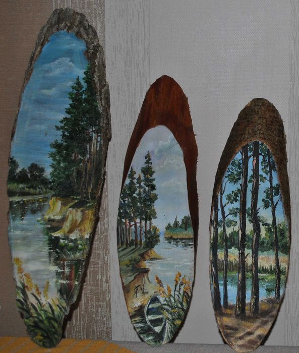 Картина-мініатюра на спилі дерева