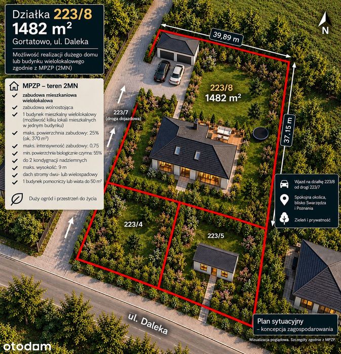1482 m² pod duży dom, bliźniak  lub wielolokalowy | MPZP | Gortatowo