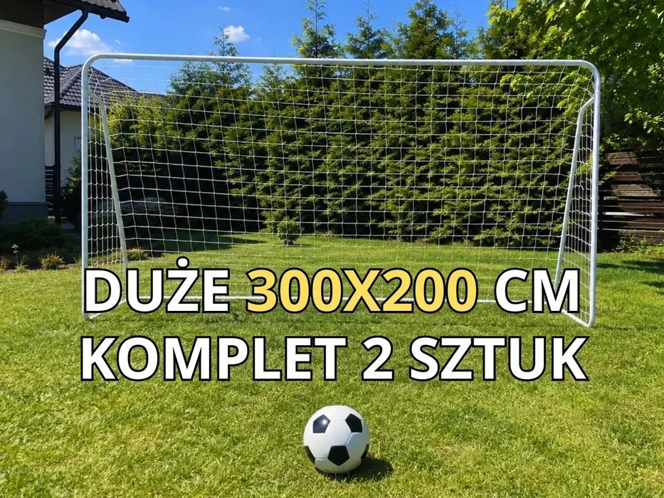 NOWY Zestaw 2 Dużych Bramek 300x200 cm Piłkarskich Z Siatką Treningową Metalowe Stalowe Do Gry W Piłkę Nożną Dla Dzieci Do Piłki Nożnej Treningowe FV!