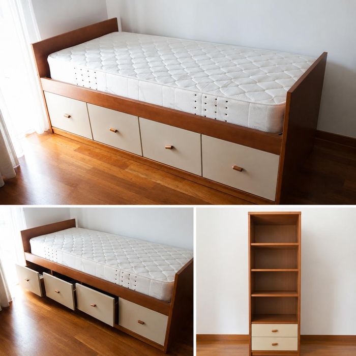 Cama criança  + colchão  + estante