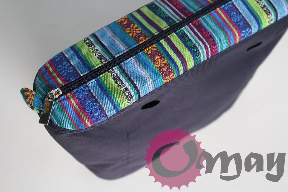 Granatowy Organizer do OBAG MINI paski kolorowe 2 kieszenie wkład OMAY