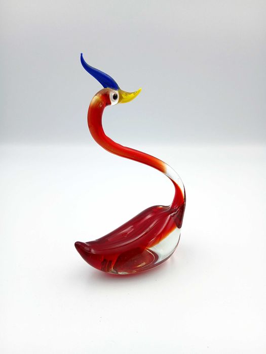 Figurka szklana dekoracyjna kolorowy ptak styl murano unikat antyk