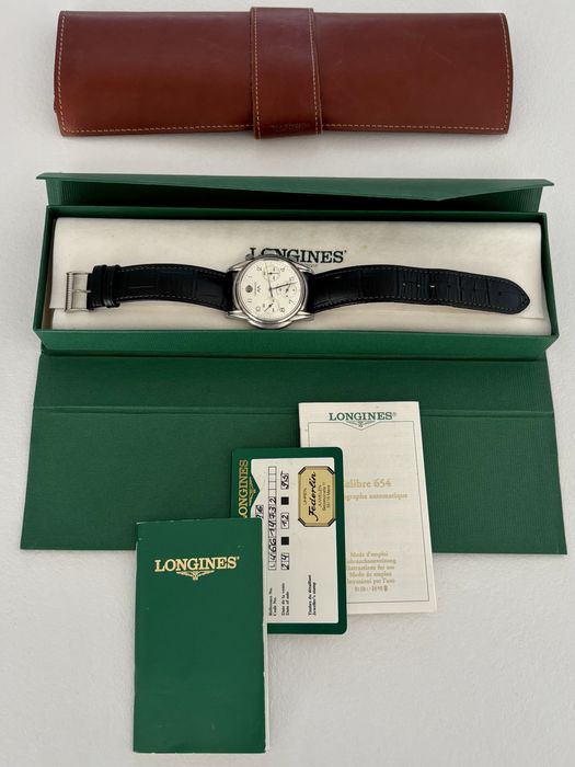 Longines chronograf 1995r. 38mm b/k Pelen zestaw zegarek
