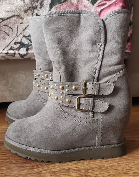 Zamszowe szare botki na koturnie Even&Odd r. 40