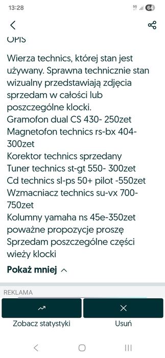Sprzedam wieżę  technics  z kolumnami