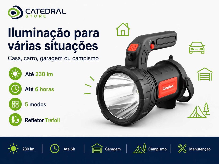 Lanterna / Candeeiro LED COB 2 em 1 CAMELION 230lm com Pilhas  Preço recomendado:
