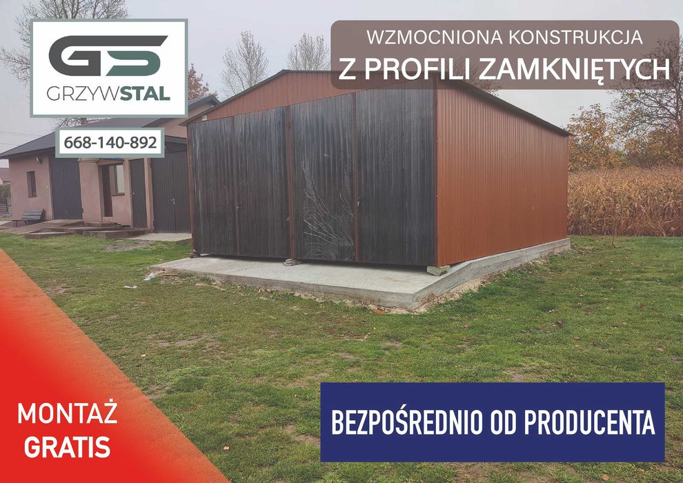 Garaż blaszany Brązowy - Magazyn Garaże Blaszane - Wiata - GRZYWSTAL