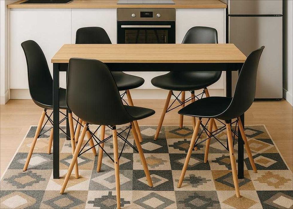 NOWY Stół z Krzesłami Loft Czarny do Kuchni Salonu Jadalni Drewniany F