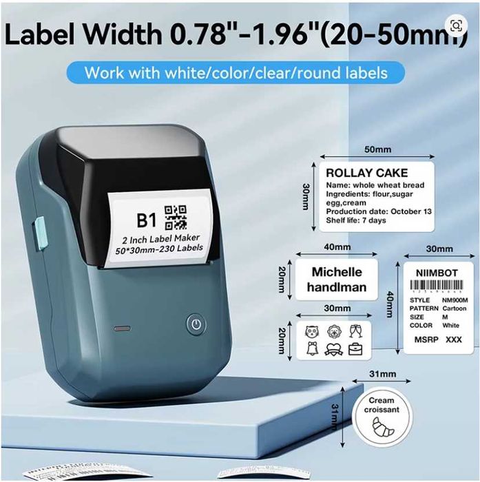 Термопринтер етикеток чеків Niimbot B1 Bluetooth/USB + рулон 50х30 мм