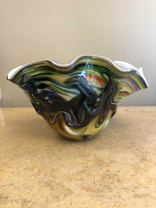 MURANO, Taça/Fruteiro movimentada em Vidro Multicolor Murano | Séc. XX