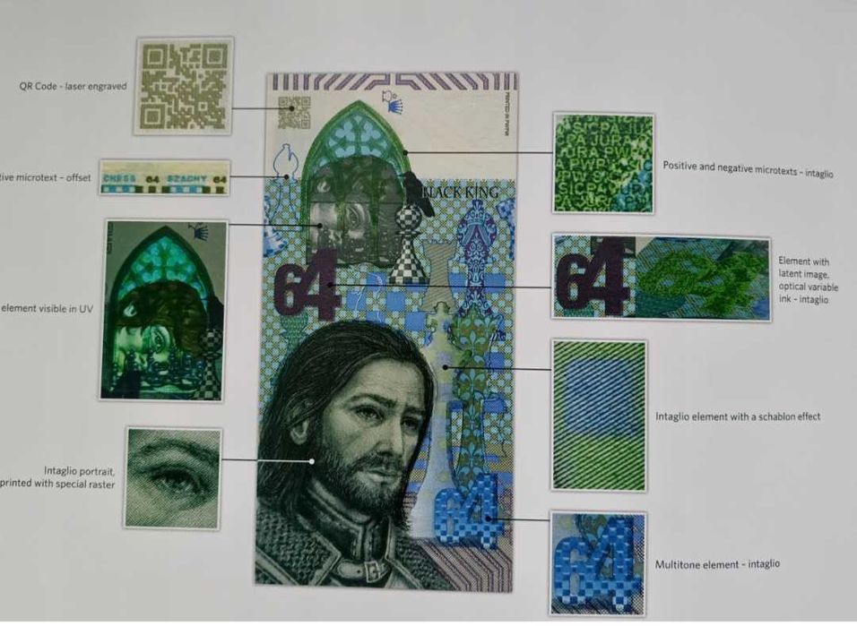 Banknot testowy SZACHY 64, folder angielski