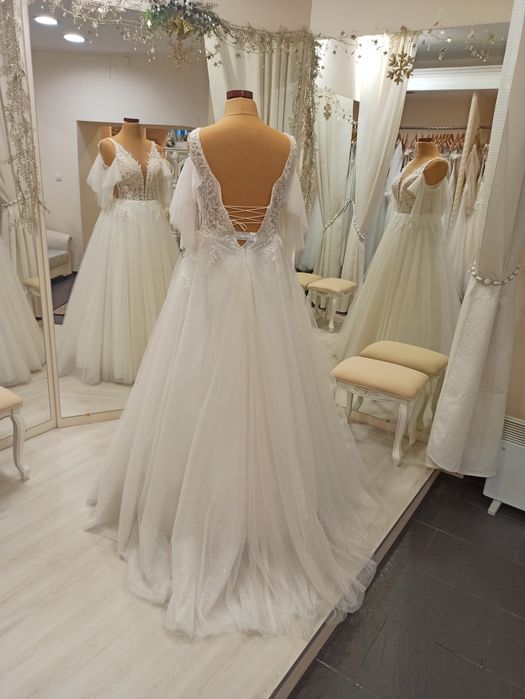 Suknia ślubna 44 46 48 ivory beż brokatowa NOWA plus size
