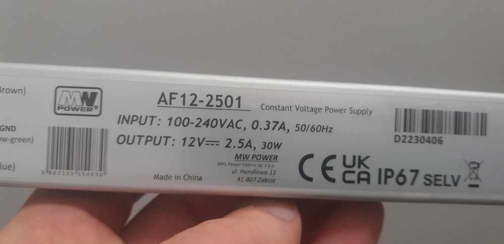 Zasilacz do taśm LED A12 12V 30W wodoodporny IP67