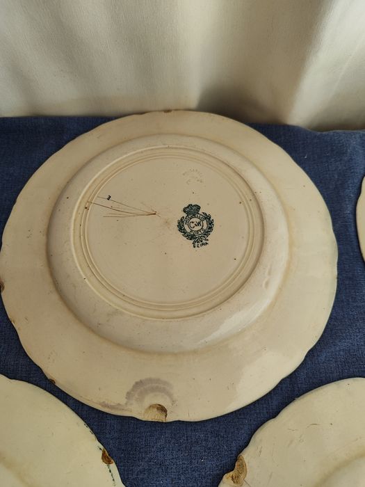 Lote 4 Pratos Antigos Faiança de Massarelos - Padrão "Beira" (Anos 20/30)