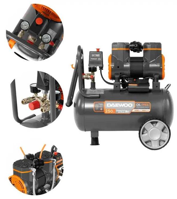 Безмасляний компресор DAEWOO 24 л 1450 Вт 8 бар 250 л/хв 2х поршневий